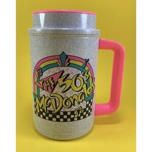 VINTAGE 90’s THE 50’s McDonald’s HOT PINK JUMBO TRAVEL MUG COFFEE CUP MCDONALDS